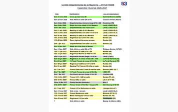 Calendrier hivernal 2026-2027