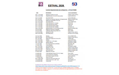 Calendrier estival 2026